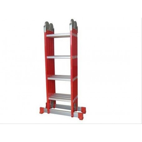 Escalera Multiproposito Aluminio Plegable Articulable Altura Maxima 4,7 Mts Roja