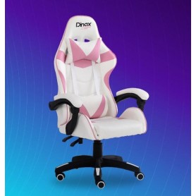 Silla Sillon Gamer Dinax Blanca con Rosa Reclinable
