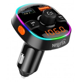 Transmisor FM Bluetooth Con 2 USB & Carga Rápida QC3.0 Con Luces RGB Nisuta Ns-Fm52