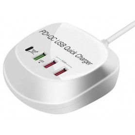 Cargador Zapatilla Hub 3 Puertos Usb Qc 3.0 & Usb-C A 220v Wlx-T3p