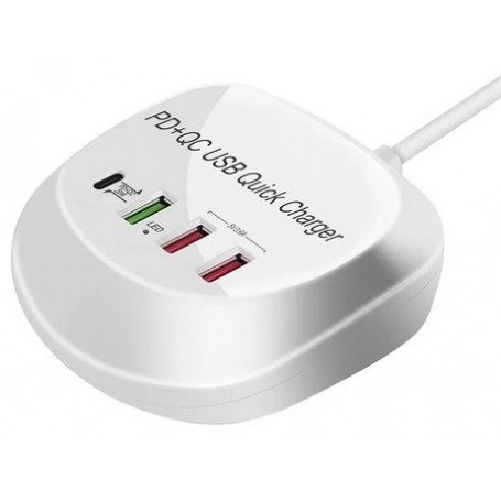 Cargador Zapatilla Hub 3 Puertos Usb Qc 3.0 & Usb-C A 220v Wlx-T3p