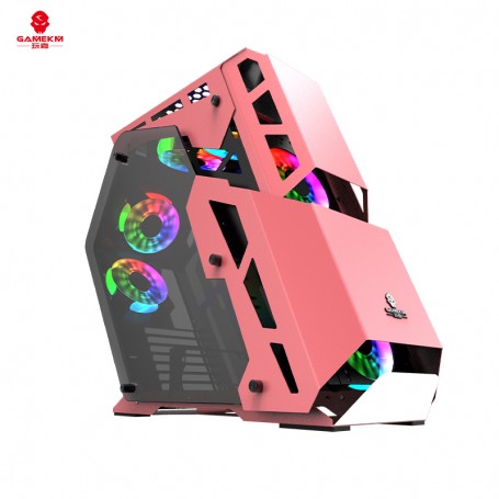 Gabinete Gamer Game Km Juez Con Vidrio Templado Rosa