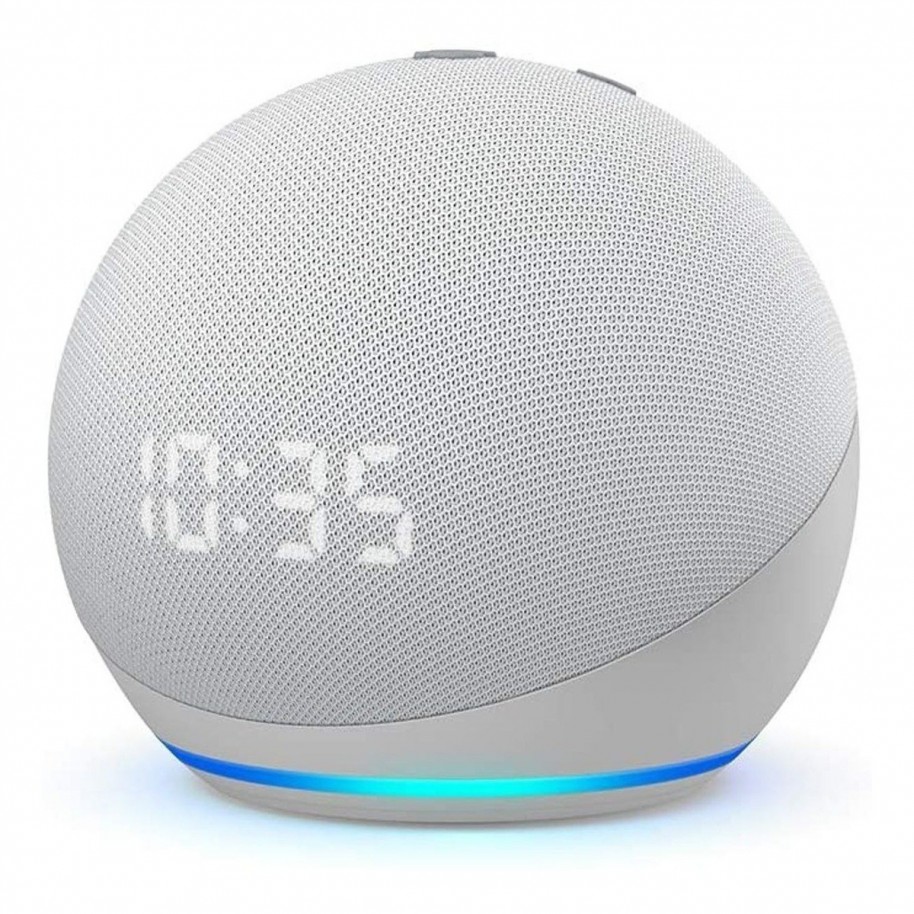 Echo Dot 4th Gen with clock White Glacier con asistente