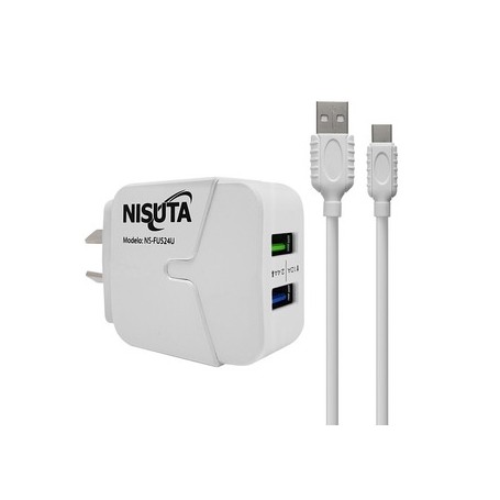 Cargador Fuente De Alimentacion Nisuta USB 2.4A Con Cable Usb-C 1mt Ns-Fu524uc