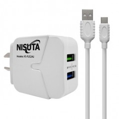 Cargador Fuente De Alimentacion Nisuta USB 2.4A Con Cable Usb-C 1mt Ns-Fu524uc