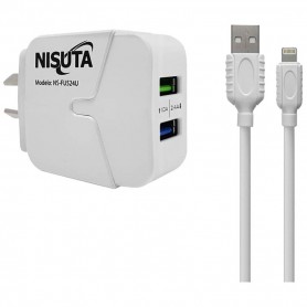 Cargador Fuente De Alimentacion Nisuta USB 2.4A Con Cable Lightning 1mt Ns-Fu524ui