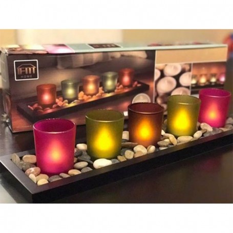 Set Bandeja 5 Velas De Led Pilas Con Piedritas Incluidas