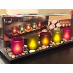 Set Bandeja 5 Velas De Led Pilas Con Piedritas Incluidas