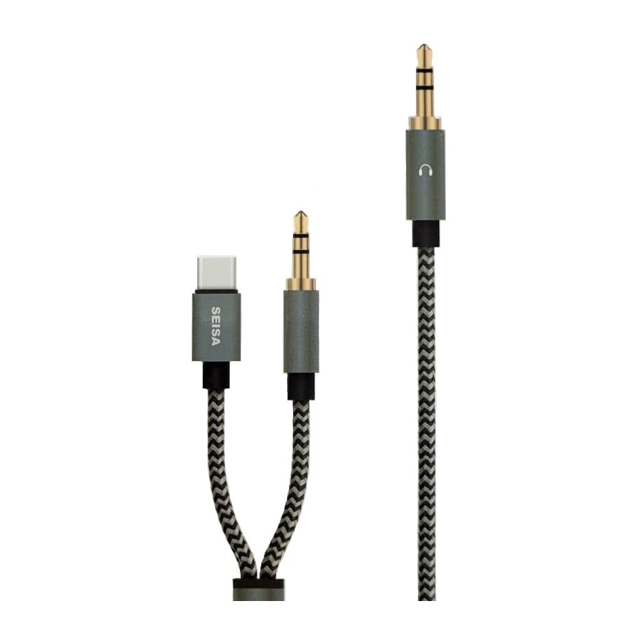Cable Adaptador Mini Plug Auxiliar 3.5mm A Mini Plug 3.5mm Usb-C Seisa  Kos-3006
