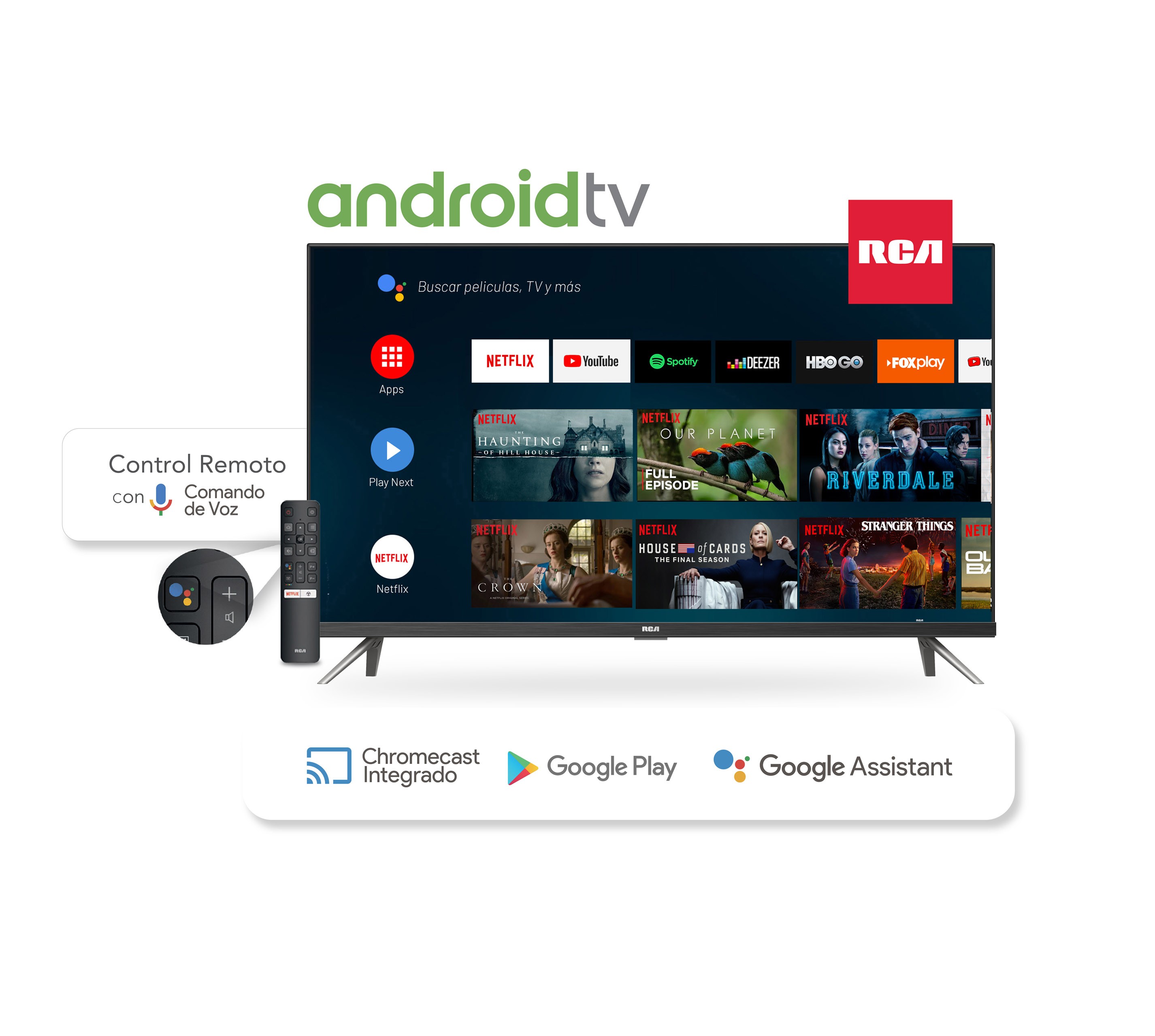 Televisor TV Led 32 Pulgadas Rca C32and Smart Android TV Netflix   Asistente Google