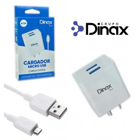 Cargador Para Celular Tablet 2 Entradas Usb Con Cable Micro Usb V8 Dinax Dx-Car-4.2-V8