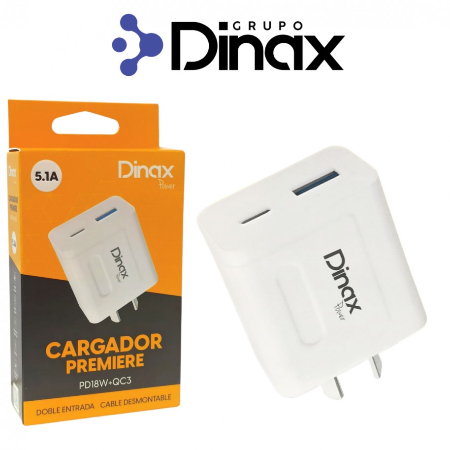 Cargador Para Celular Tablet Carga Rapida Usb-C Usb 5.1 Dinax Pd18w+Qc3  Pr-Car-5.1-Tc