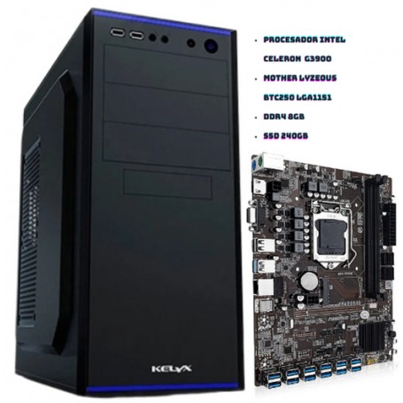 Pc Armada Intel Celeron G3900 Mother Lyzeous Btc250 Lga1151 Ddr4 8gb SSD 240gb Cooler Performance