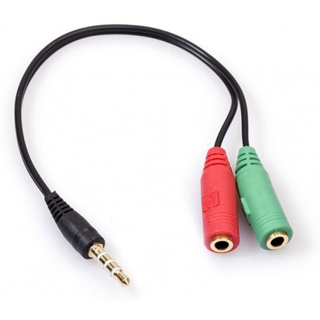 ADAPTADOR AURICULAR MANOS LIBRES JACK 3.5MM A 2 PLUG 3.5MM AURICULAR + MICROFONO