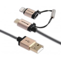 Cable Usb Lightning Micro Usb V8 De Carga & Datos Mallado Metalico Verbatim 2 En 1 120cm 99218