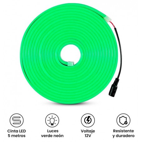 Tira De Led Neon Verde 5mts 12v Con Fuente De Alimentacion