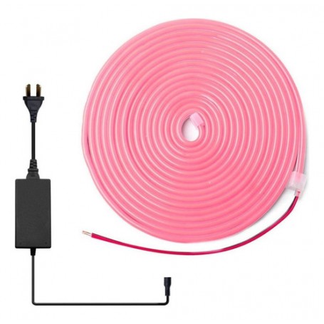 Tira De Led Neon Rosa 5mts 12v Con Fuente De Alimentacion