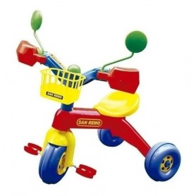 Triciclo Infantil Con Canasto Cubre Manos Espejo y Bocina San Remo
