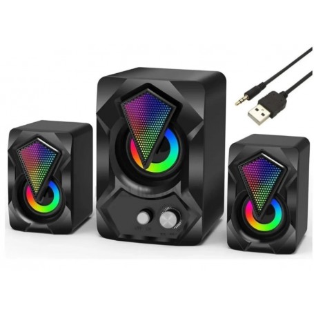 Parlante Para Pc Usb 2.1 Luz RGB Multimedia Con Subwoofer Speaker E-1306