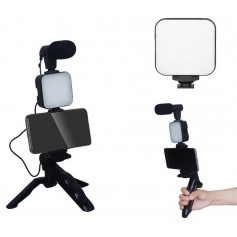Kit Vlogger Vlog Microfono Con Luz Led Tripode Control Bluetooth AY-49T