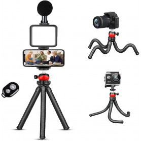Kit Vlogger Vlog Tripode Flexible Con Microfono & Luz Led Para Celular Control Bluetooth AY-49H