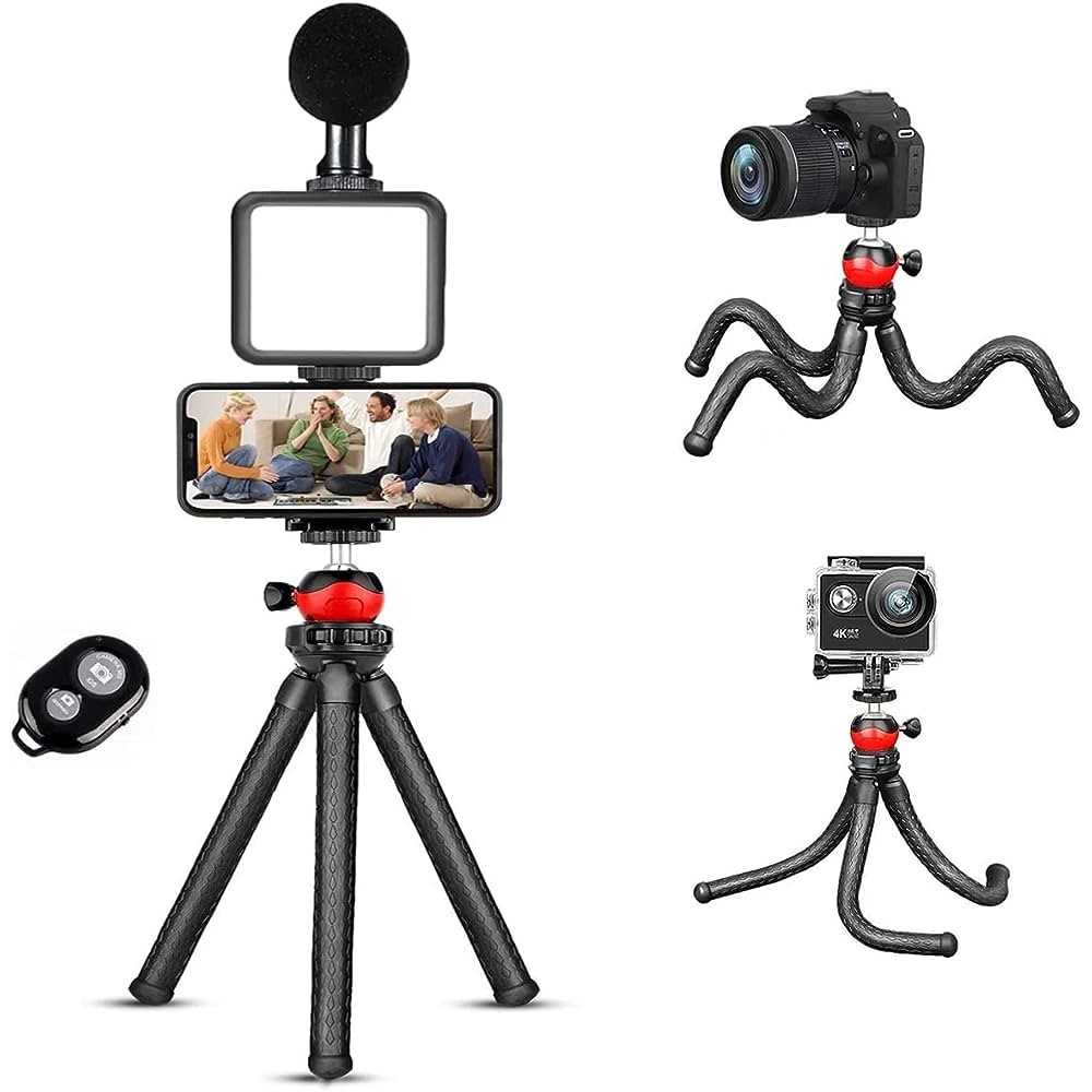 Kit Vlogger Vlog Tripode Flexible Con Microfono & Luz Led Para Celular  Control Bluetooth AY-49H