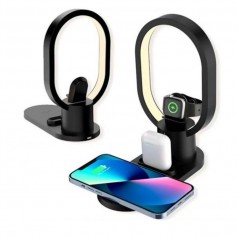 Lampara Luz Led Velador Para Escritorio Con Base Qi Cargador Inalambrico Celulares & Applewatch 4 En 1 AY-41