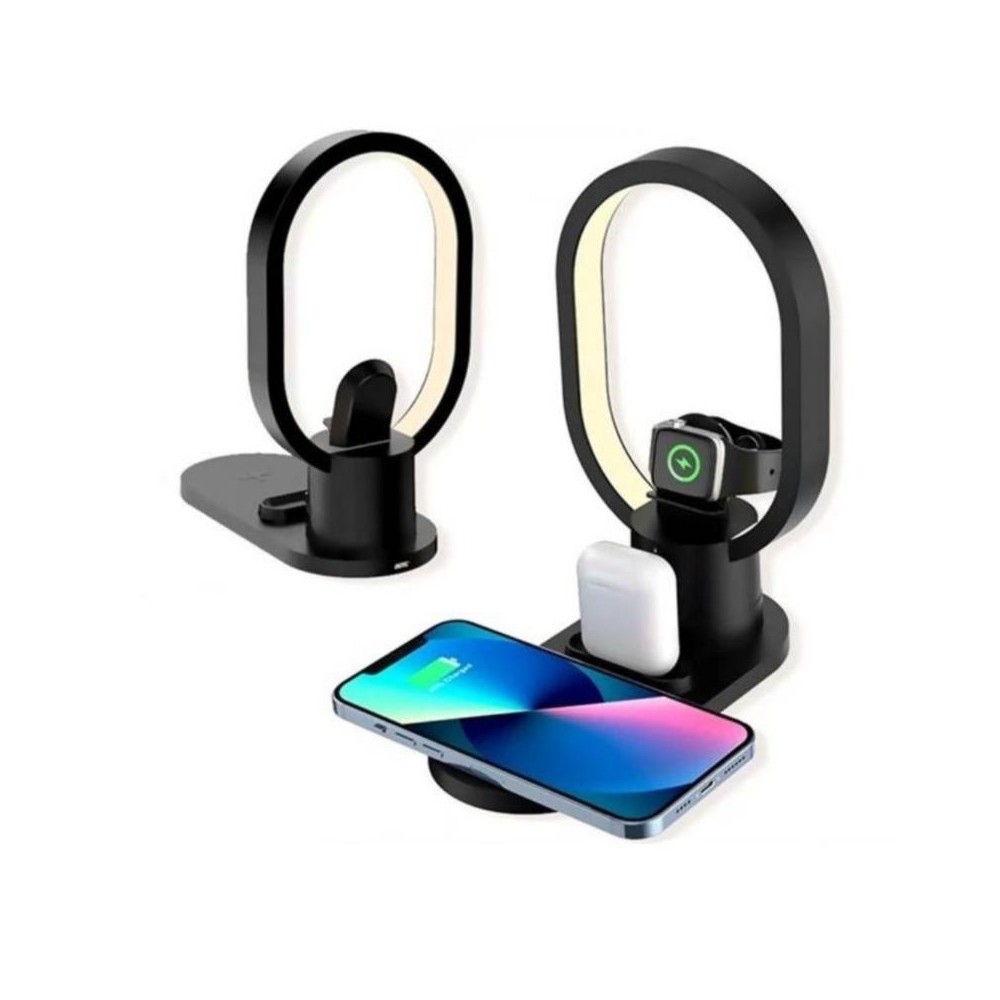 Lampara Luz Led Velador Para Escritorio Con Base Qi Cargador Inalambrico  Celulares & Applewatch 4 En 1 AY-41