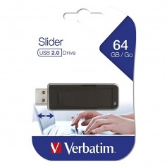 Pendrive Verbatim 64gb Usb Negro 2.0 Slider 98698