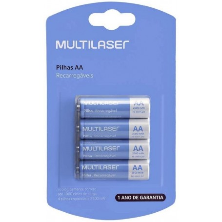 Pilas Recargables MultiLaser AA 2500Mah Blister X4