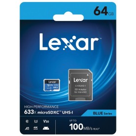 Tarjeta De Memoria Micro SD Lexar 64GB 633X microSDXC UHS-I Clase 10 4K UHD A1 100mb/s Blue Series