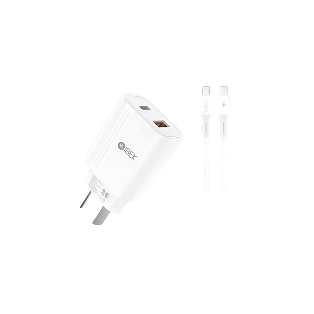 Cargador Ibek Cabezal USB USB-C Tipo-C 20w 6.1A Con Cable USB-C A USB-C  IB-612