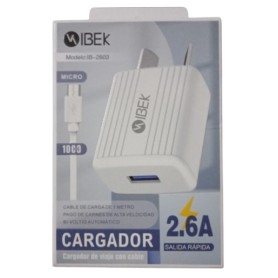 Cargador Para Celular Con Cable Micro USB V8 Ibek IB-2603