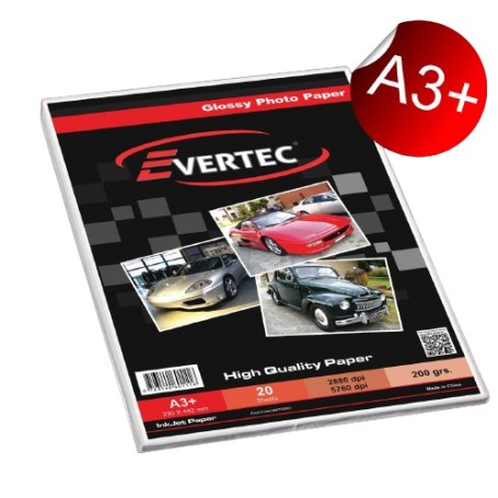 Papel Fotografico Resma A3+ Glossy 200gr 20 Hojas Evertec