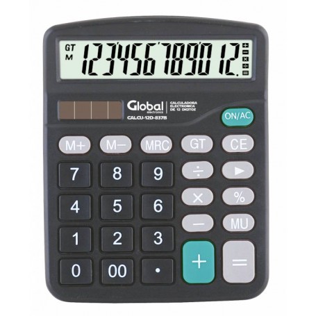 Calculadora De Escritorio Plastico Negra Global 12 Digitos 837B