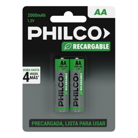 Pilas Recargables Philco AA 2000Mah Blister 2 Unidades