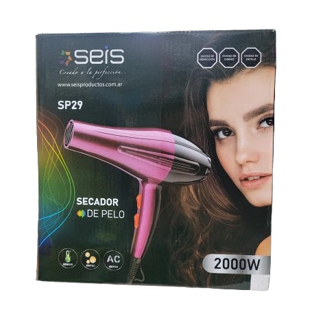 Secador De Pelo Seis SP29 Profesional 2000W 2 Velocidades Con Difusor