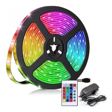 Tira De Led 5050 RGB Con Fuente & Control Ibek 5mts