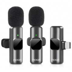 Microfono Corbatero Inalambrico Doble Periodista Streaming Android Type-C Tipo-C USB-C Noga NG-MI9S