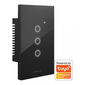 Tecla De Pared Smart Wifi Tactil Macroled Negro 3 Canales Con Capacitor Corriente Nominal 10a