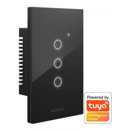 Tecla De Pared Smart Wifi Tactil Macroled Negro 3 Canales Con Capacitor Corriente Nominal 10a