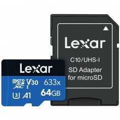 Tarjeta De Memoria Micro SD Lexar 64GB 633X microSDXC UHS-I Clase 10 4K UHD A1 100mb/s LSDMI64GBBNL633A