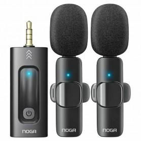 Microfono Corbatero Inalambrico Doble Periodista Streaming Android Mini Plug Auxiliar Jack 3.5mm Noga NG-35S