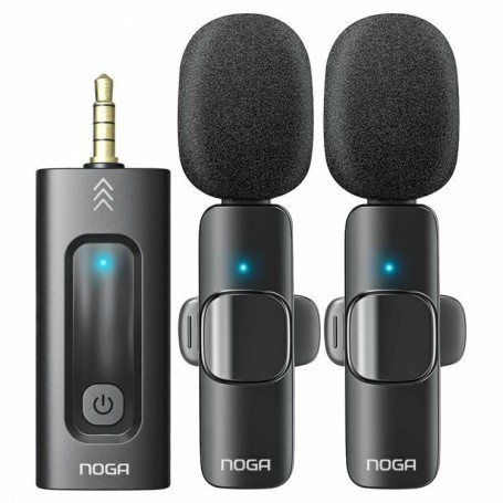 Microfono Corbatero Inalambrico Doble Periodista Streaming Android Mini Plug Auxiliar Jack 3.5mm Noga NG-35S