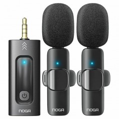 Microfono Corbatero Inalambrico Doble Periodista Streaming Android Mini Plug Auxiliar Jack 3.5mm Noga NG-35S