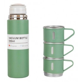 Kit Termo 500ml Medio Litro Con 3 Tazas Acero Inoxidable