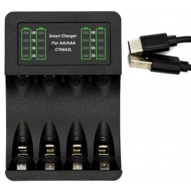 Cargador De Pilas Recargables Carga 4 Pilas AA AAA Con Display Puerto USB-C Type-C Tipo-C C704A3L SEFE-407-3B
