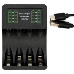 Cargador De Pilas Recargables Carga 4 Pilas AA AAA Con Display Puerto USB-C Type-C Tipo-C C704A3L SEFE-407-3B