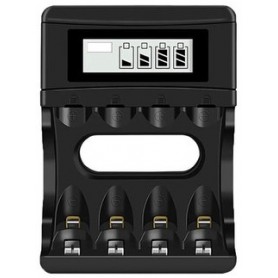 Cargador De Pilas Recargables Carga 4 Pilas AA AAA Con Display Puerto USB-C Type-C Tipo-C SEFE-407-4A