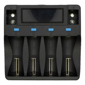 Cargador De Pilas Recargables Carga 4 Pilas AA AAA Y 2 Pilas Baterias 9V Con Display Puerto USB-C Type-C Tipo-C SEFE-407-BL4BD